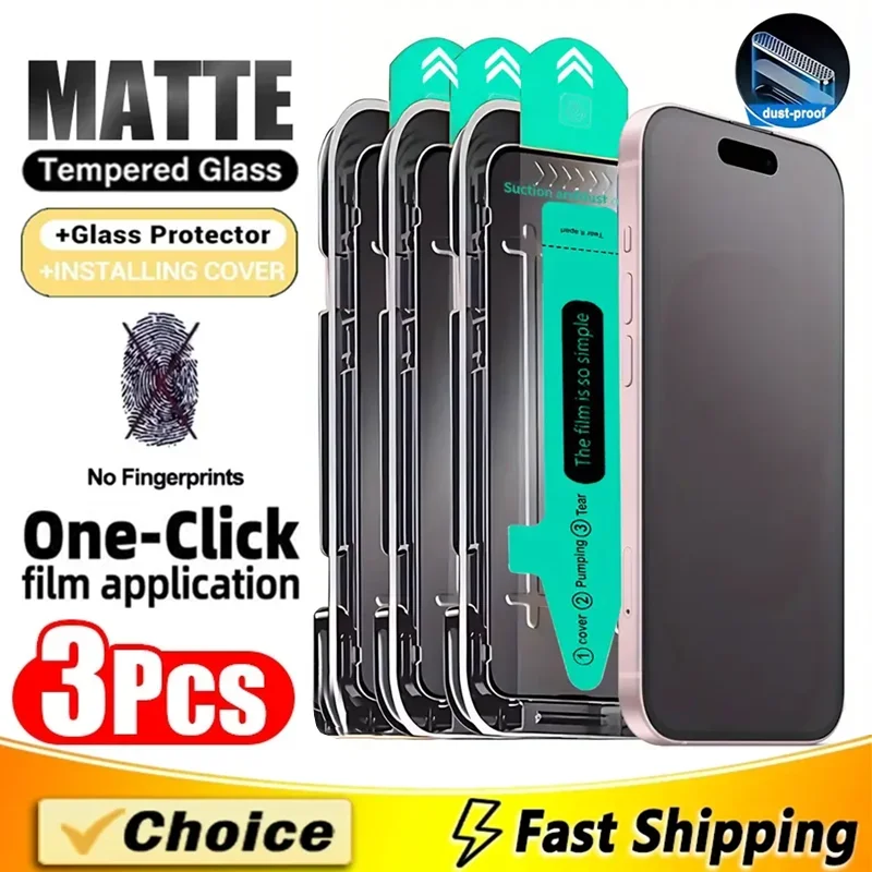 3-Pcs Oleophobic Coating Dust Free Easy Installation Matte Screen Protector For iPhone 12-17 - Image 1