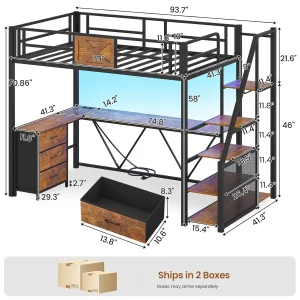 Twin Metal Loft Bed with Stairway
